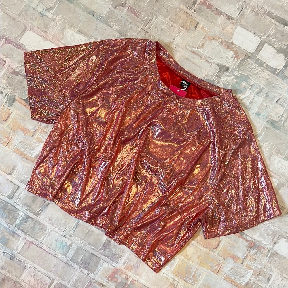 SHEIN Icon Glittering Red Crop Top